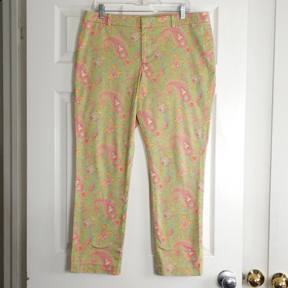 Lauren Ralph Lauren Lime Green Multicolor Paisley Festive Pants